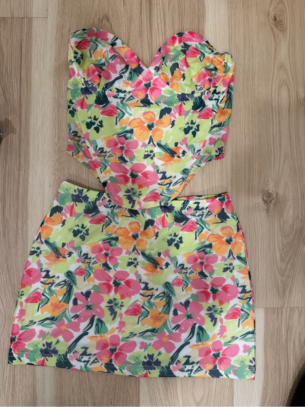Princess Polly Yellow Floral Sweetheart Kids Dress with Pink & Orange Blooms